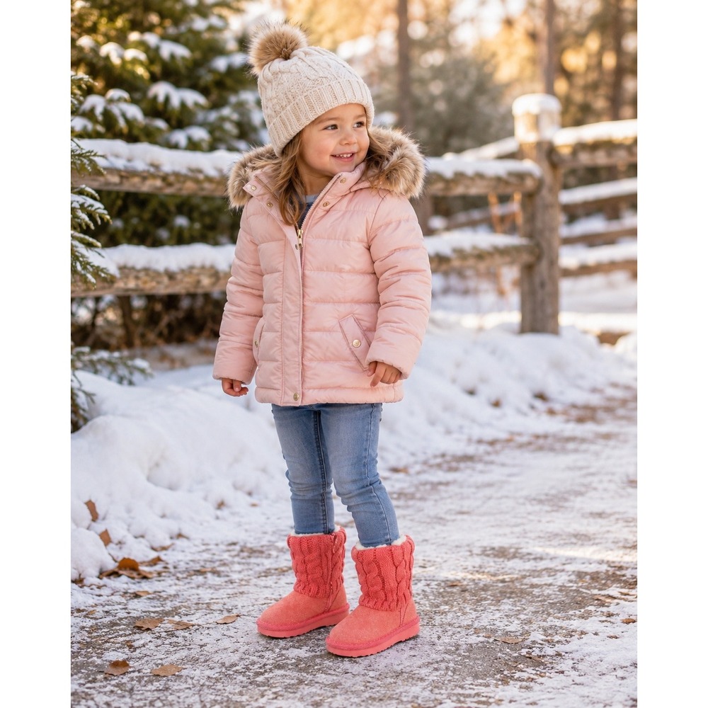 Liv Boots Kids Salmon Pink Cable Knit Shearling Lined Winter Boots LV889 Size S